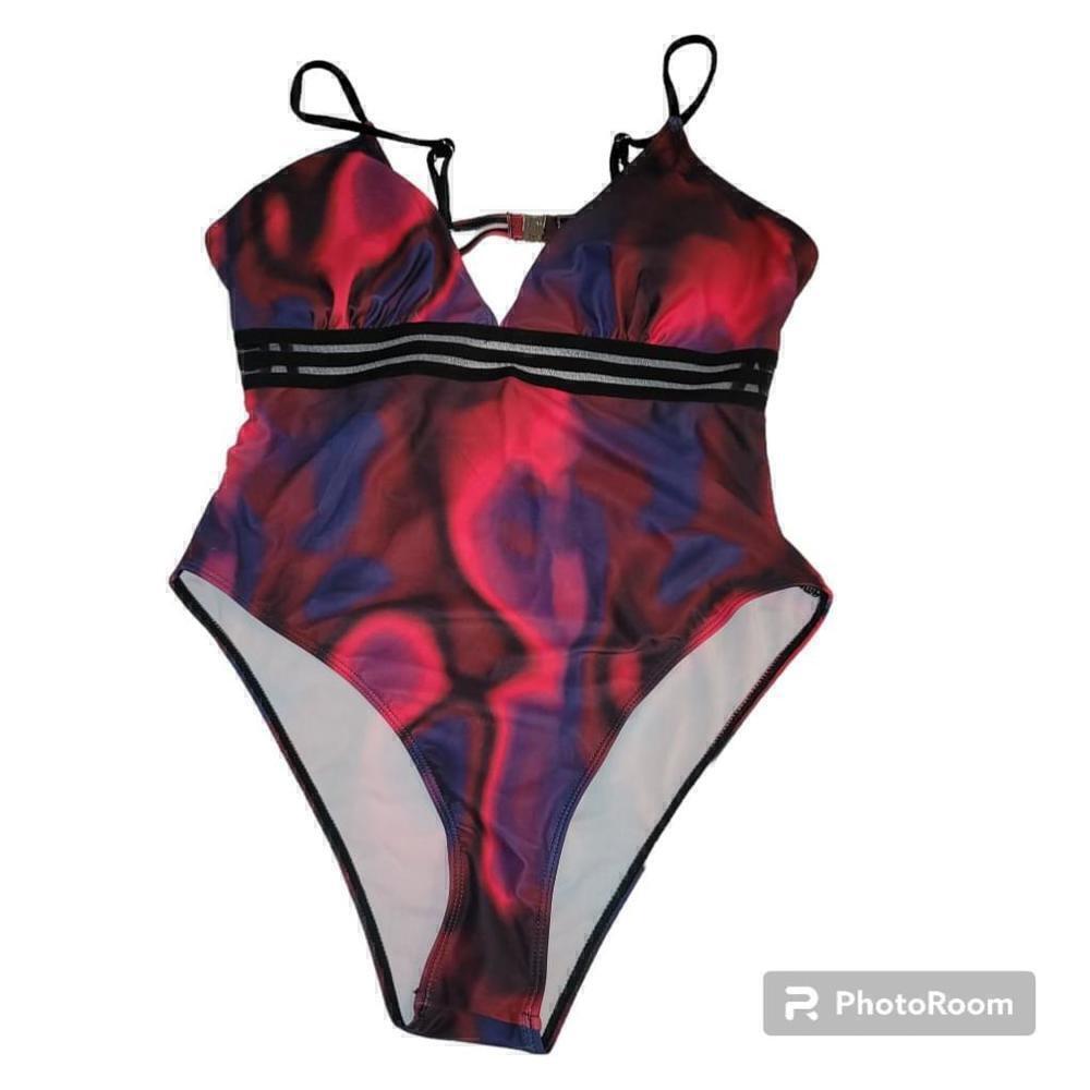 Women's Red and Blue One-Piece Swimsuit Size XL